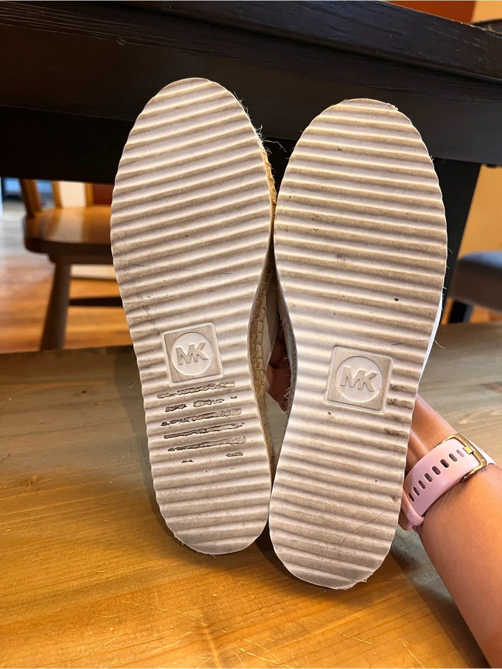 Michael Kors White Leather Espadrille Platform Slides